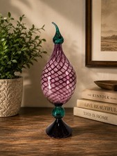 Signed Large Hand Blown Artisan Glass Decanter Genie Style Bottle picture
