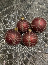 NEIMAN MARCUS DAGMARA 3inch Burgundy Brown Gold Glitter Ornaments Set Of 4 picture