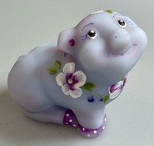 Fenton Lavender Burmese Perky Pig~Hand Painted Flowers & Bow Signed M. Caplinger picture