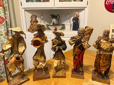 Handmade vtg Mexican Folk Art Papier Mache Figurine Set of 10 Traditional Attire picture