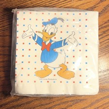 Vintage 1980s Crepe PAPER Disney NAPKINS DONALD DUCK 16 ct  Buzza Beverage NOS picture