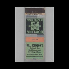 Matchbook Cover 1930s Advance Match Bill Johnson's Cocktail Bar Sturgeon Bay WI picture