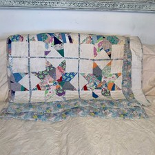 LARGE ANTIQUE 1930's 1940's 8 POINT ANTIQUE STAR QUILT-COLORS COTTAGECORE picture