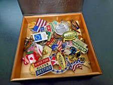 Vintage Pinback Button Lot. Ski. Olympic. Misc. Metal Box. picture