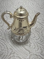 Vintage 3” Glass And Silver Plated Metal Teapot Salt Shaker, 137.58 Grams picture