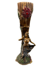 Antique Art Nouveau Figural Woman Maiden Bronze Flower Vase 16.25