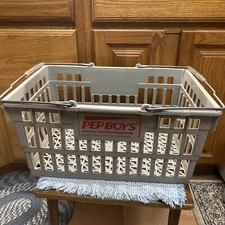 Hand Cart Gray Pep Boys Store Plastic Shopping Basket Wire Handles Collectible picture