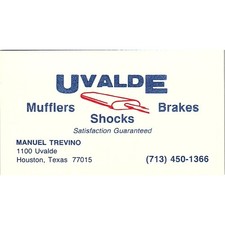 Manuel Trevino Uvalde Mufflers Shocks Brakes Houston Vtg Business Card SE3-B14 picture