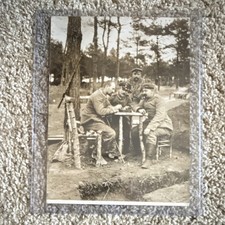 WWI 1915 Real Photo Postcard RPPC Soldiers Sitting at Table Militaria picture