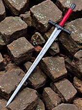 Custom Viking Sword Engraved Runes Red Leather Handle Medieval Display Prop picture