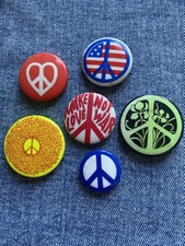 N.O.S. 60's ANTI-WAR,  PEACE SIGN PROTEST, 6 Pinback Button Badge Collection picture