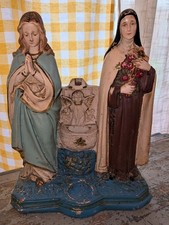 Antique 1927 Chalkware Alter Statue Virgin Mary And Saint Theresa of Lisoux picture