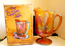 Indiana Glass IRIDESCENT MARIGOLD Harvest Grape CARNIVAL GLASS Footed LGE JUG picture