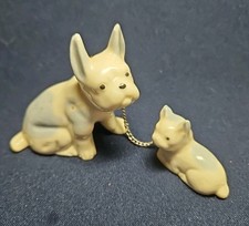 Vintage Boston Terrier Mother Dog with Puppy on Chain Figurine No Chips Japan  picture
