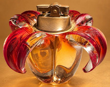 Vintage Amberina Art Glass Lotus Flower Table Lighter Japan Mechanism picture