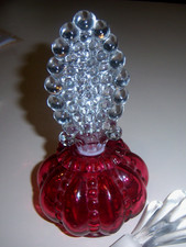 Fenton Vintage Cranberry Beaded Melon Perfume w/2 Stoppers picture