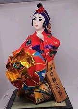 Vintage Okinawan Ryukyu Japenese Geisha Doll In Kimono Holding Flower Drum picture