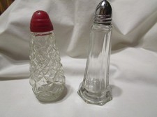 2 ANTIQUE VINTAGE GLASS SALT SHAKERS picture