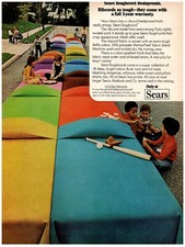 1976 PRINT AD, Sears Toughcord Bedspreads 70's Style Playground Kids Color Beds picture
