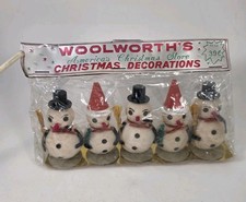 Vtg New Woolworth's Snowman Chenille Spun Cotton Japan NOS 1950s Set Package  picture