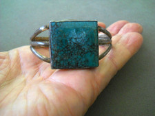 Native American Navajo Square Spiderweb Turquoise Sterling Silver Cuff Bracelet picture