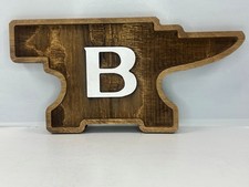 Handmade Buck Knives Anvil Wood Display Sign Wall Decor 11.5