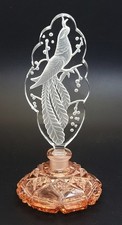 Antique 1930s Art Deco Bohemian Pink Cut Crystal Peacock Perfume Bottle Hoffman? picture