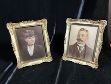 Vintage Pair Victorian Photos In Metal Decorative Frames picture