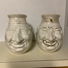 2 Rare Large Size Brush McCoy Pottery Grotesque Face Toby Jugs c. 1950s picture