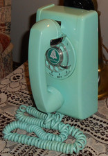 EXCELLENT VINTAGE WESTERN ELECTRTIC CLASSIC TEAL ROTARY DIAL WALL  PHONE WORKS picture