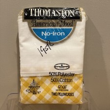 Vtg Pillowcases 2 Thomaston American Mood MCM Yellow Buffalo Checked picture
