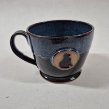 Madman Ceramics Company Black and Blue Coffee Tea Mug Cat Stamp Never Used picture