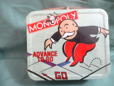 New 2000 Hasbro Monopoly Advance to GO Mini Metal Lunch Box Red Handle sealed picture