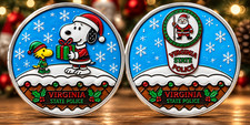 Virginia State Police Snoopy 2 Side Challenge Coin Christmas Holiday Collectible picture