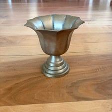 Vintage Brass Vase Fluted Top Korea MCM Regency Rare Pedestal 5 3/4” picture