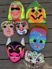 VTG 1960s Halloween MASKS Lot of 9 Monster Devil Wonder Woman Plastic/2 Cloth picture