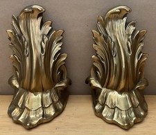 Vintage Pair Brass Acanthus Leaf Bookends ~ Classic Hollywood Regency Very Heavy picture