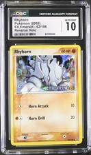 Rhyhorn Ex Emerald Reverse Holo Foil 53/106 Stamped CGC 10 GEM MINT  LOW POP 17 picture