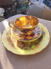 AYNSLEY *ORCHARD FRUIT* FOOTED CUP, SAUCER, PLATE SIGNED N. BRUNT Vintage RARE picture