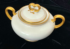 RARE ANTQ,Wm. Guerin & Co Limoges France,smallPorcelain Sugar Bowl,Lid,Gold Band picture
