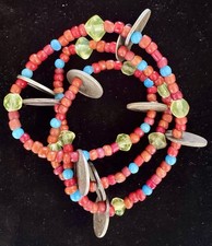 Antique Guatemalan coins, Venetian White Hearts & Vaseline Trade beads picture