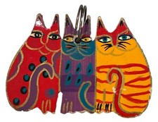 LAUREL BURCH Wood Cats Trio Pendant Ornament Charm Red Purple Yellow Gold picture