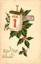 New Year Wishes Postcard 1908 for Miss Helen Elcock Postcard picture