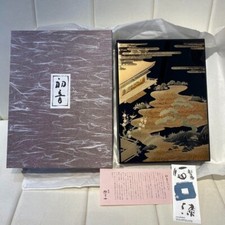 Japanese Rare Antique Aizu Lacquer Writing Box Gold Makie Wooden Document Case picture