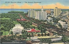 Postcard FL: Beautiful Miami The Nation's Playground, Aerial View Linen 1950 picture