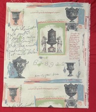 Linen TPSA International Fabric With Classical Urn Motifs ~Text In ItalianFrench picture