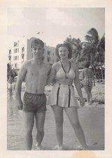Man Woman Swimsuit Royal Hawaiian Hotel 1940s Photo Beach Trunks Two Piece picture