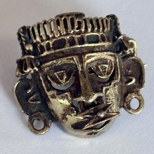 925 VINTAGE SILVER AZTEC MEDICINE MAN / WARRIOR PIN / BROOCH & PIERCED NOSE RING picture
