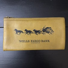 Wells Fargo Bank Money Deposit Bag Zip Stagecoach Yellow Gold Pouch Vintage Rare picture
