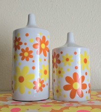 VTG 1970s Flower Power Takahashi Salt Pepper Salt Shakers Orange Yellow Retro picture